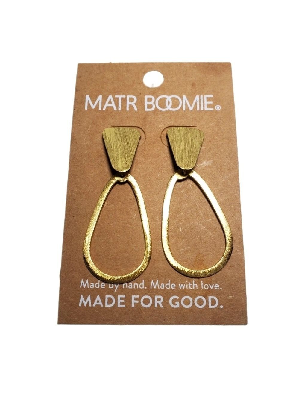 MATR BOOMIE Kaia Teardrop /Oval Hoop Brushed Gold Tone Drop Earrings NWT